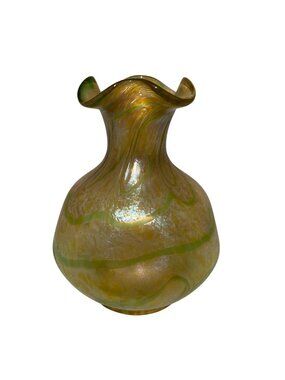 Iridescent Art Nouveau Heckert Style Bohemian Hand Blown Glass Vase